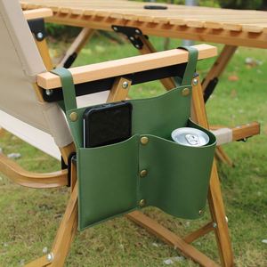 Organisateur latéral en cuir PU pour chaise, avec deux poches, porte-gobelet portable et pochette de rangement pour téléphone, idéal pour chaise de camping (vente en gros) - Product Image 2
