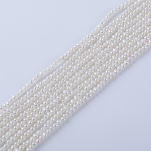 Collar de Perlas de Agua Dulce Naturales, Blancas, Ovaladas, de 3-3.5mm, Cuentas Sueltas Casi Circulares con Ligera Imperfección - Product Image 4