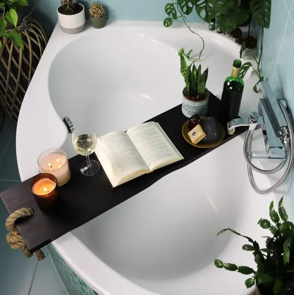 ชั้นวางของไม้สำหรับห้องน้ำถาดวางโต๊ะขอบโต๊ะของตกแต่งห้องน้ำถาดวางอ่างอาบน้ำไม้สำหรับห้องน้ำ