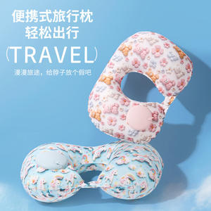 Oreiller gonflable en forme de U pour le cou, 28x26x14cm, motif animal de dessin animé, oreiller de voyage, coussin d'avion portable pour adultes - Product Image 5