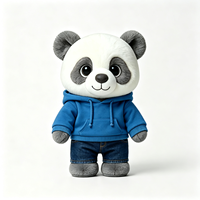 Peluche Panda Adorable avec Sweat à Capuche Bleu et Pantalon en Jean – Jouet en Peluche Super Doux, Compagnon et Souvenir