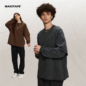 T-shirt unisexe surdimensionné QD2160 personnalisé, coton épais délavé vintage, ourlet brut, double couche, manches longues, coupe personnalisée, blanc pour homme - Product Image 2