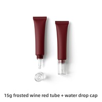Tube cosmétique en plastique rouge vin givré de 15 g avec couvercle en alliage de zinc et tête en céramique, bouchon pompe à vide