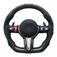 Setir Kemudi Flat Bottom Serat Karbon Asli untuk BMW F30 F10 M3 M5 Style Kulit Berlubang Jahitan Merah Biru 375mm