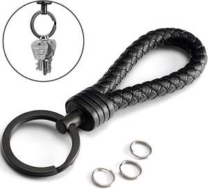 Elegante pelle con Design pieno di pelle forte con anello in acciaio inox anelli aggiuntivi piccoli chiavi con scatola regalo portachiavi in pelle - Product Image 2