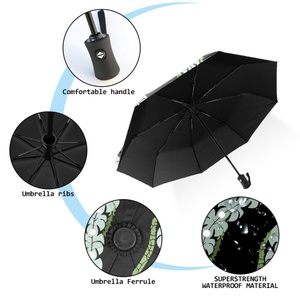 Fashion Strong Durable Iron <b>Frame</b> 3-Fold Manual/Automatic Open All-Season 8-Rib Glass Fiber Ribs Umbrella for Men Plastic Handle - Product Image 2