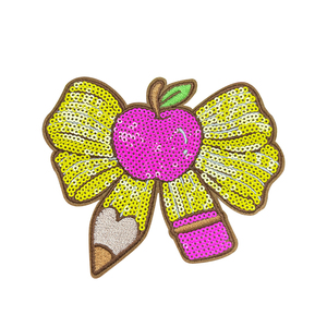 Badge brodé à paillettes et appliqué, motif pomme, crayon et nœud, thème scolaire mignon, cadeau pour enseignant, pour casquettes <span class=keywords><strong>de</strong></span> camionneur et sacs à dos - Product Image 6