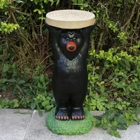 Sculpture sur piédestal en résine Ours Noir, Figurine d'ours sur pied avec plateau circulaire pour clés et bijoux, Décoration sur le thème de la nature
