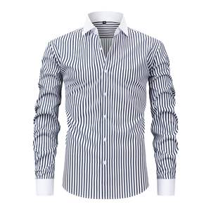 <span class=keywords><strong>Camisa</strong></span> de Vestir a Rayas con Cuello en Contraste para Hombre, Manga Larga, Abotonada, con Puños Blancos, Moda Sehe - Product Image 2