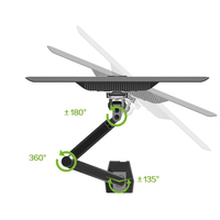Nouveau support d'écran d'ordinateur 27 pouces en aluminium noir avec ressort à gaz, rotation 180°, interface USB, inclinaison 90°, VESA 75/100, charge 8 kg