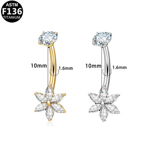 Anneau de nombril floral en alliage de titane G23 de qualité médicale, bijoux de piercing pour femmes - Product Image 4