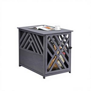<span class=keywords><strong>Porte</strong></span> grise verrouillable Cage décorative pour <span class=keywords><strong>chien</strong></span> Chenil Caisse pour <span class=keywords><strong>chien</strong></span> en bois Table d'extrémité Table de nuit en treillis pour maisons et meubles pour animaux de compagnie - Product Image 3