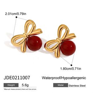Pendientes de Botón de Acero Inoxidable Chapados en Oro de 18K con Diseño de Lazo Retro de Moda, Joyería de Diseño Premium con Engaste de Bisel - Product Image 6