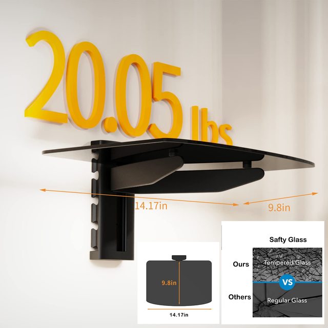 Q01-1 Height Adjustable AV Component Shelf | Single Glass Wall Mount for DVD Player, Game & Cable Box Dvd Bracket