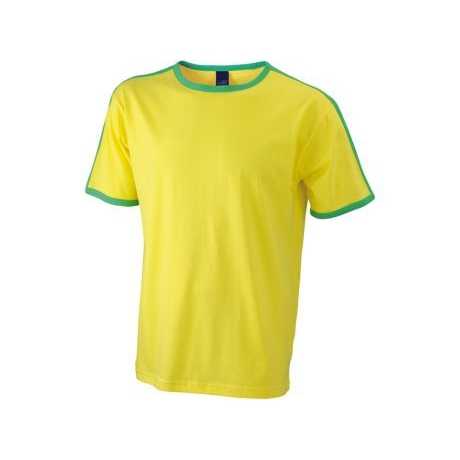 Men's 100% Organic Cotton T-Shirt Flag-T Design with Contrast Stripes Silk Screen Printing Sustainable and Eco-Friendly
