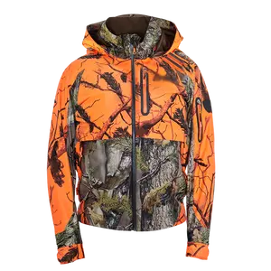 Jaqueta camo laranja impermeável personalizada, casaco para caça 100% poliéster