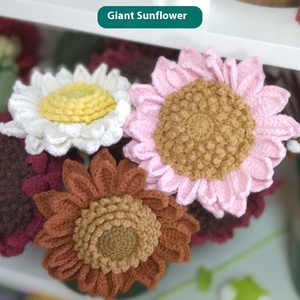 Grande fleur de <span class=keywords><strong>tournesol</strong></span> en coton tricotée à la main, en fil, de petite taille, fleur artificielle à l'aiguille, aspect fourrure - Product Image 2