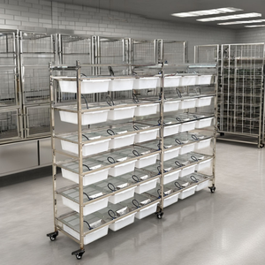 Cage d'élevage pour souris et rats de laboratoire en acier inoxydable robuste, moderne et luxueuse, avec plateau en plastique et motif à pois - Product Image 2