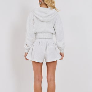 Giacca personalizzata traspirante con cerniera e cappuccio pantaloncini sportivi da ginnastica set da salotto sportivi da donna abiti da Streetwear morbidi in pile - Product Image 3