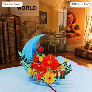 Carte de vœux 3D en forme de fleur, imprimée UV, en papier découpé ajouré, carte cadeau, décoration pour anniversaire, mariage, motif fleur de lune - Product Image 2