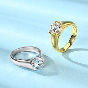 Chasau güzel takı kadın erkek 2.0ct 2 karat 8mm merkezi taş tektaş Moissanite 925 ayar gümüş düğün nişan yüzüğü - Product Image 2