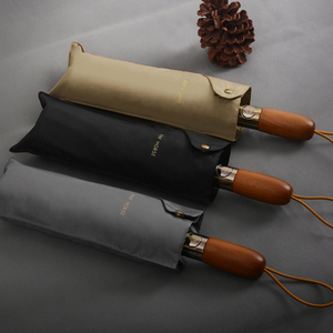 <span class=keywords><strong>Parapluie</strong></span> 3 plis à ouverture automatique pour hommes, design personnalisé, couleur unie, design compact, avec manche en bois durable - Product Image 1