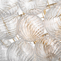 Lustre moderne en verre côtelé en forme de boule, soufflé à la main, avec globe transparent en forme de bulle, abat-jour en albâtre LED, suspension E12