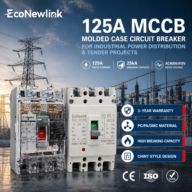 CE IEC60947-2 Certified 3P 125A 25kA Circuit Breaker Long Lifespan Chint Model OEM Power Distribution Equipment 3 Year Warranty