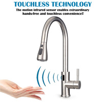 Robinet de cuisine classique en acier inoxydable 304, à capteur automatique, finition brossée, avec douchette extractible double mode, mitigeur chaud/froid pour projet