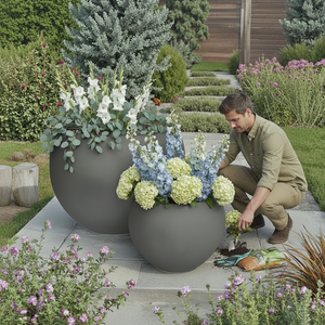 Pot de fleurs rond en fibre de verre pour patio et jardin, pour utilisation au sol à la maison, décoration intérieure, jardinières directes d'usine - Product Image 5