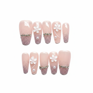 เล็บปลอมสีชมพูเชอร์รี่บลอสซั่มแบบกดติด เพื่อการทำเล็บแบบชั่วคราวที่รวดเร็ว - Product Image 2