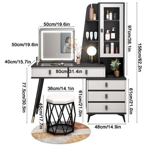 Wholesale Modern European Bedroom Adjustable Touch Light Screen LED Mirror Drawers Makeup <strong>Dressing</strong> <strong>Table</strong> Vanity Desk for Makeup - Product Image 6