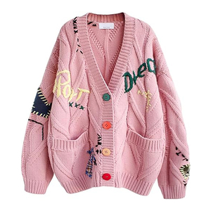 OEM ODM <span class=keywords><strong>Cardigan</strong></span> floreale lavorato a maglia Jacquard maglione a maniche lunghe maglieria invernale per ragazze vestiti da donna personalizzabili - Product Image 6