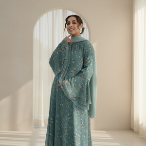 Abiti da donna in <span class=keywords><strong>chiffon</strong></span> stampato 2026 per uso quotidiano, Abaya chiusa con <span class=keywords><strong>maniche</strong></span> a campana, Abaya Ramadan 2026, <span class=keywords><strong>Abito</strong></span> musulmano da donna, Abaya floreale Eid - Product Image 1