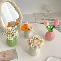 Set Bunga Tulip Kering Dekoratif Bunga Buatan Minimalis Vas Meja Keramik Mulut Lebar Mini Tahan Lama nan Indah