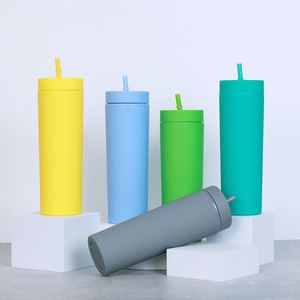 Custom Logo Slim Tumbler Matte Pastel Colored Acrylic Tumblers 16oz Double Wall Plastic Tumblers Reusable Cup with Lid - Product Image 1