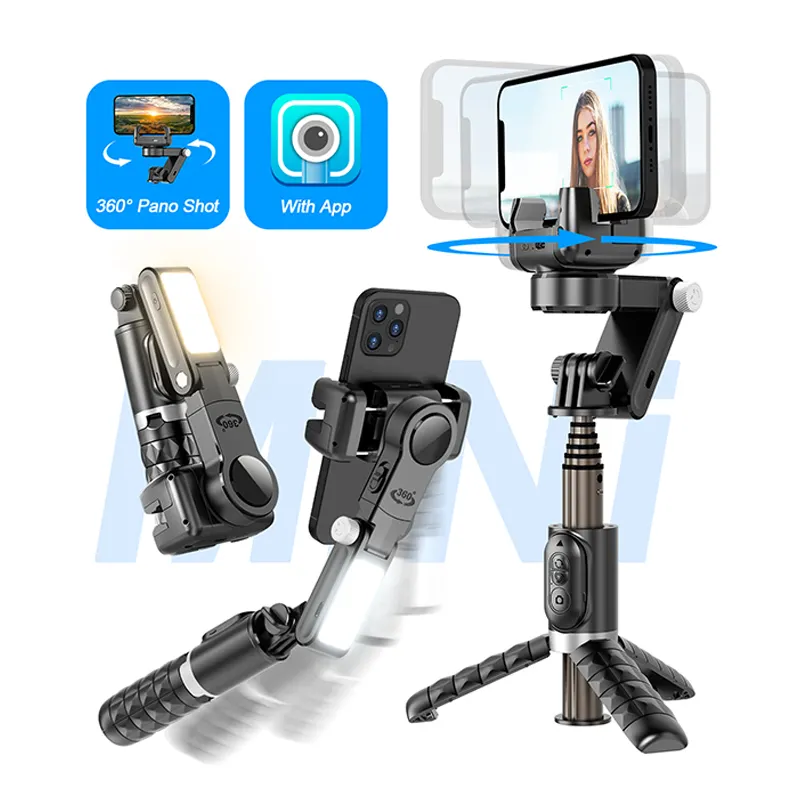 360 Mini Gimbal Stabilizer Gesture recognition with Light Remote Telescopic Selfie Stick Face Tracking Stand For Smartphone