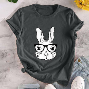 Loveda personalizzato donna taglie forti carino coniglietto di Pasqua felice lettera di Pasqua stampa a maniche corte - Product Image 3