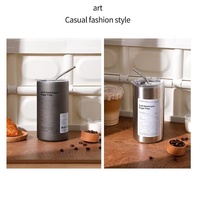 Mug isotherme à double paroi en acier inoxydable 304 pour Americano glacé, avec un design droit et une paille, 600 ml