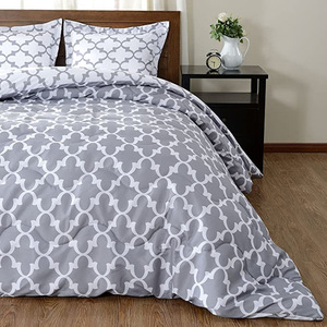 Phong cách cổ điển mềm mại thoải mái 4-Piece Duvet cover tấm ga trải giường thiết lập màu xám trắng 400TC Polyester nhà bệnh viện tấm ga trải giường - Product Image 2