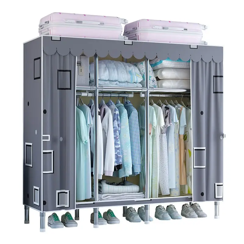 Portable Fabric Wardrobe Cabinet Armário Pano DIY Montado Zipped Movable Wardrobe closets para habitacion