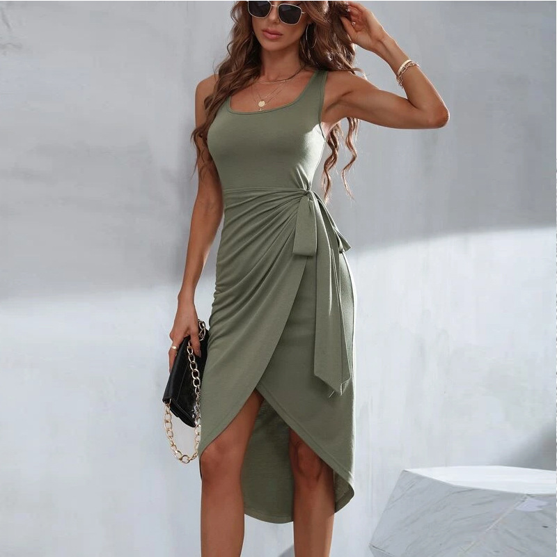 knee length dresses for ladies SATIN GATHER ONE SHOULDER DRESS | OLIVE — THIRD FORM