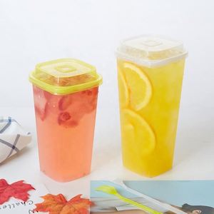 แก้วพลาสติกใสแบบใช้แล้วทิ้ง ขนาด 16oz 20oz 32oz รูปทรงสี่เหลี่ยม สำหรับชานมไข่มุก  รับผลิตตามสั่งพร้อมโลโก้ - Product Image 2