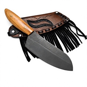 Cuchillo Santuko Estilo Occidental de Acero D2 con Funda de Cuero Personalizada y Mango de Madera, Hoja con Punta Caída - Product Image 1