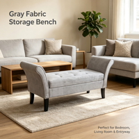 Banc de rangement moderne en velours gris pour chambre à coucher, entrée, hôtel et villa – Rangement au pied du lit