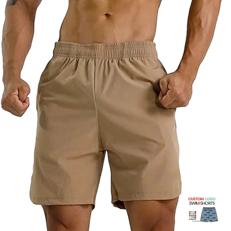 पुरुषों के लिए इलास्टिक कमरबंद स्विम शॉर्ट्स के साथ पॉकेट पैंट के साथ कस्टम लोगो आरामदायक ट्रंक