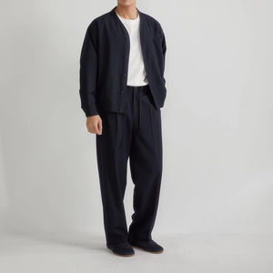 Ensemble décontracté <span class=keywords><strong>homme</strong></span> : Blouson de baseball col obsidienne couleur unie, tissé, teint, séchage rapide et pantalon de costume taille élastique - Product Image 2