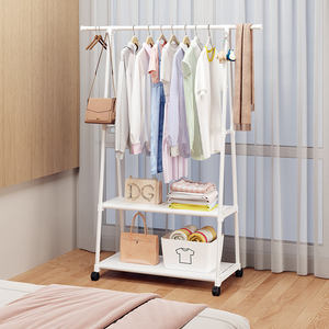 Porte-manteau en cèdre à <span class=keywords><strong>2</strong></span> niveaux avec étagères rétractables et mobiles et support triangulaire pour vêtements, simple, avec rangement pour sacs - Product Image 2