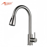 Robinet de cuisine moderne à poignée unique extractible, monotrou, en acier inoxydable 304 brossé, avec cartouche céramique, pour hôtels et usage domestique