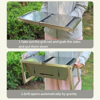 Gril à charbon de bois portable, gril de barbecue de table pliant en acier inoxydable, étagères pliantes pour l'extérieur